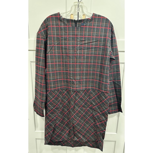 French Connection Plaid Print Long Sleeve Dress Size 6 Grey Red - Picture 1 of 6